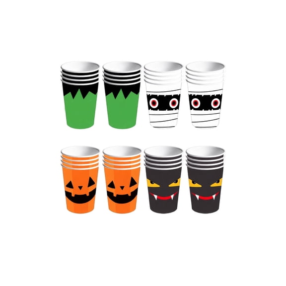 16PCS Halloween Disposable Coffee Cups Paper Coffeeware with Dome Lids and Sleeves Hot Cold Beverage Coffee Juice Drinking Cups for Halloween Party Decoration A