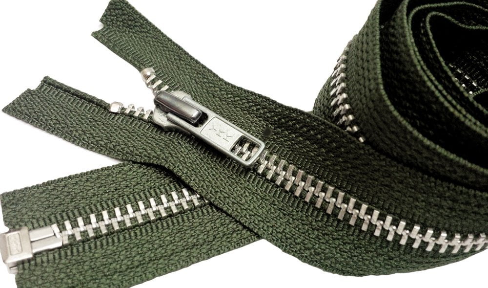 1 Zipper/pack 29 Medium Weight Jacket Zipper YKK #5 Brass ~ Separating ~ 567 Olive Green