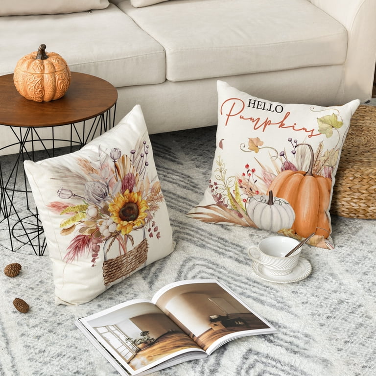 Sm:)e Fall Pumpkin Wheat 18x18 Throw Pillow Covers, Set of 4 photo 4