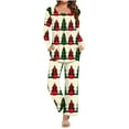 thumbnail image 1 of Puntoco Pijamas para mujer, moda para mujer, estampado navideño, cuello doblado, mangas largas, cintura elástica, pantalones, conjunto de pijama, 1 of 3