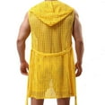 thumbnail image 3 of Men's Sexy Hollow Hooded Sleeveless Robes Bathrobes Mesh See-Through Lingerie Sleepwear Pajamas, 3 of 4