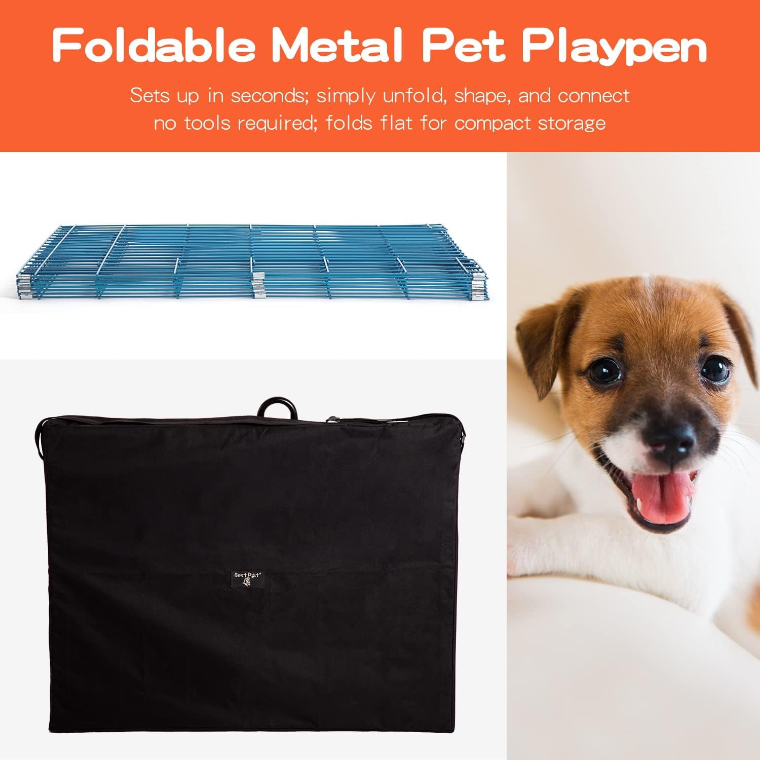 Bestpet blue Dog Playpen Crate Fence Exercise Cage, 8 pan, 36"