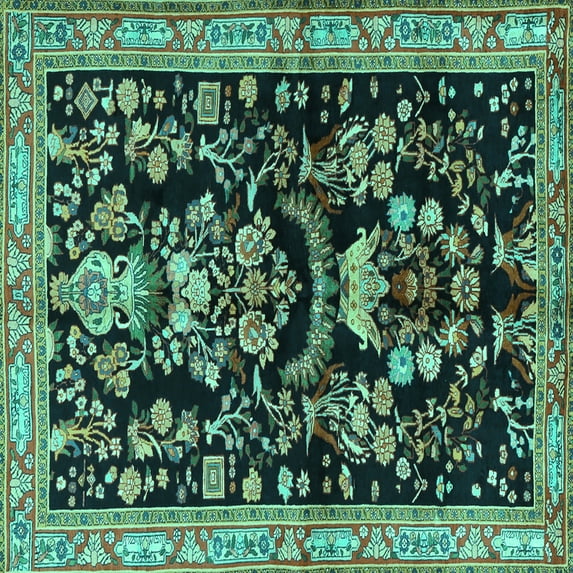 Ahgly Company Indoor Square Animal Turquoise Blue Traditional Area Rugs, 7' Square