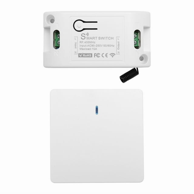Wireless Smart Light Switch 433MHz Lighting Control Intelligent Switch AC 90-250V 10A Module( 1 W and 1 C),1 x single control switch 1 x receiver,White