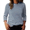 thumbnail image 3 of TaTaai Stripe Print Blouse Soft Breathable Women's Fashion Casual 3/4 Sleeve Round Neck Pullover Spring Summer Daily Versatile Top Gift, 3 of 5