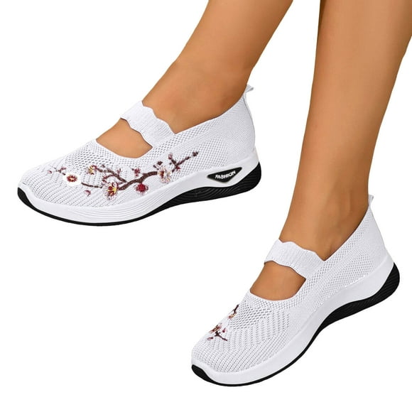 Orthopedic Walking Shoes for Women Comfort Flower Embroidered Arch Support Platform Slip on Loafers Casual