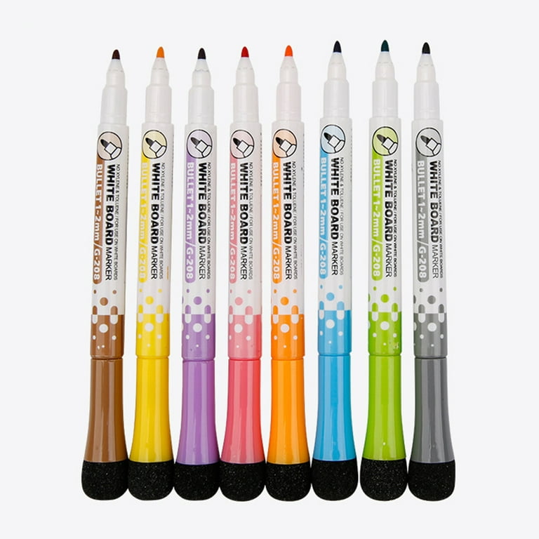 Mag-Fancy Magnetic Dry Erase Marker Set - Fine Tip Whiteboard Markers, Build-in Erase, 9 Color, Safe Inks, Low Odor