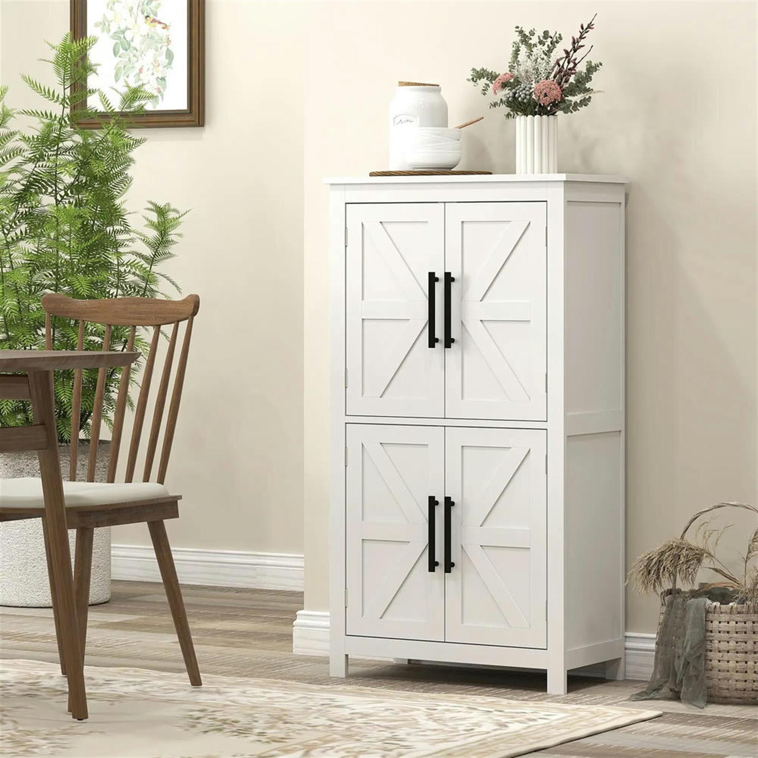Demi Bonn 43" Farmhouse Bathroom Floor Cabinet, Freestanding Storage Cabinet with Adjustable Shelf and 4 Doors, for Living room, Entryway, Kitchen, White