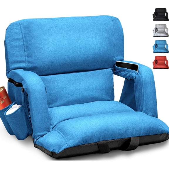 Wide Stadium Seats with Back Support, Exclusive Sofa Style Design Extra Thick Bleacher Chairs with Back and Cushion, 6 Reclining Positions - Ultimate Comfort for Sports Events (Blue, 22.5")
