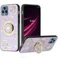 thumbnail image 6 of For Apple iPhone 12 Pro Max Diamonds 3D Bling Sparkly Glitter Ornaments Engraving Hybrid Metal Fashion Cover ,Xpm Phone Case [ Purple Good Luck Floral ], 6 of 8