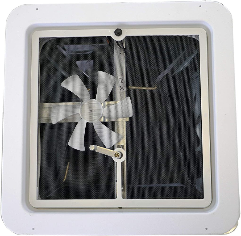 71112A-3G 3 Garnish Ring Class A Customs 14 RV Roof Vent 12 Volt Powered Fan w/White Wedge Style Lid 