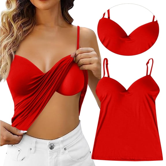 VV AVEORS Tank Tops For Women Adjustable Spaghetti Strap V Neck Undershirt Built In Bra Plus Size Basic Going Out Casual Camisole Tops Red L