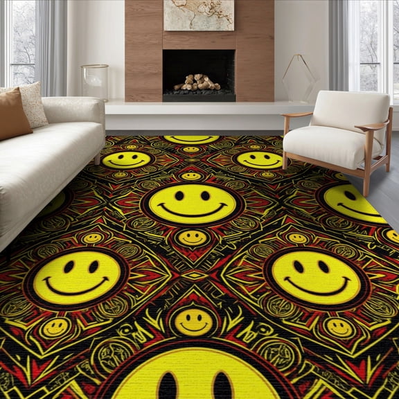 ODIKA 8'x10' Washable Area Rug Non-Shedding, Easy Care, Graphic Contemporary Face Featuring Cheerful Beast for King Size Bedroom Under Bed, Master Suite