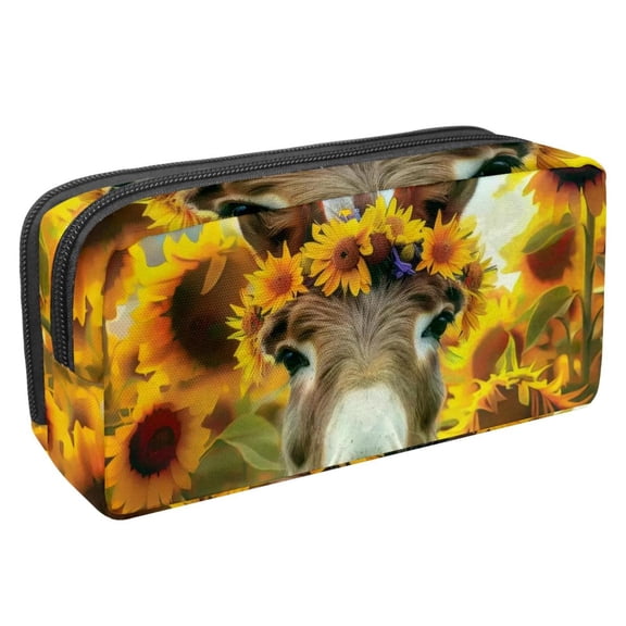 MUOOUM Pencil Case, Donkey Sunflower Garland Field Large Capacity Pencil Pouch Stationery Pen Bag