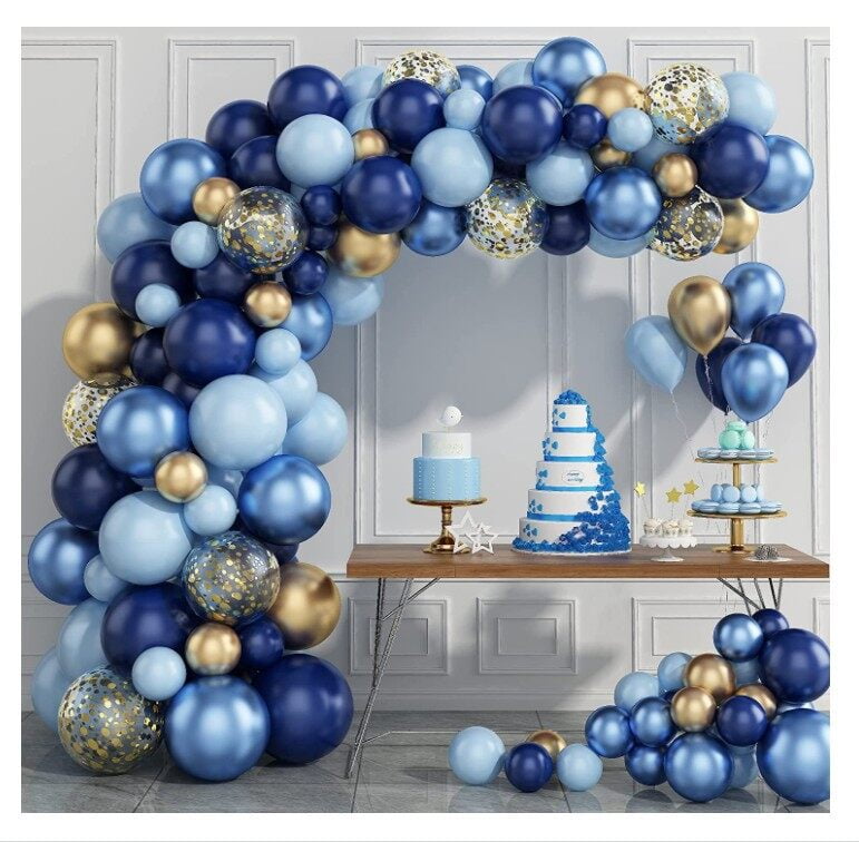 Navy Blue Balloon Garland Arch Kit 97pcs Metal Blue Gold Confetti Latex Balloon Set for Birthday Party Decoration Wedding Engagement Baby Shower Supplies