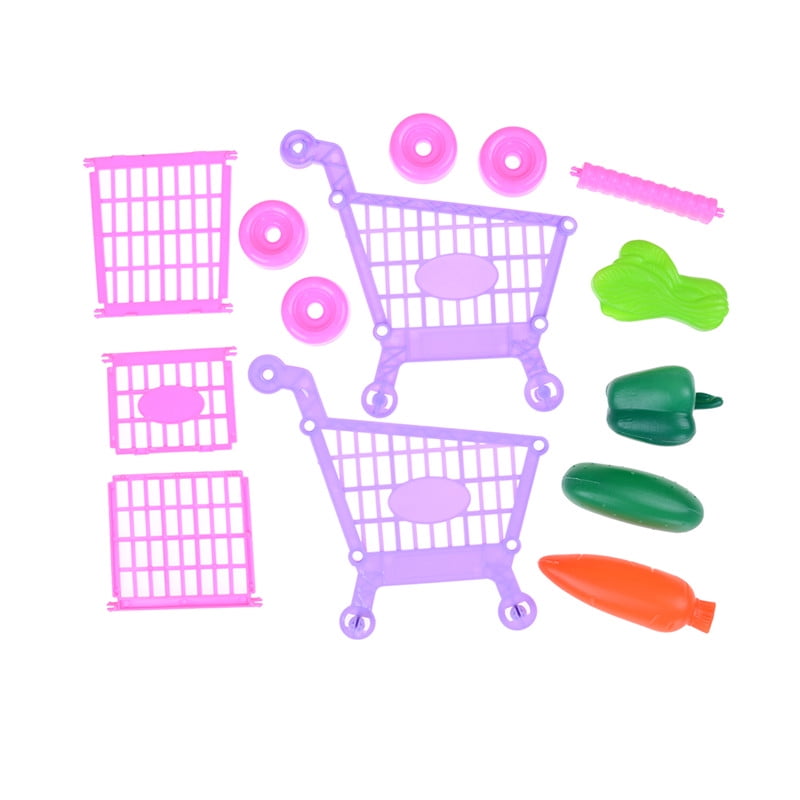 Kids Childrens Shopping Trolley Cart Role Play Set Toy With Plastic Fruit FoodHI 
