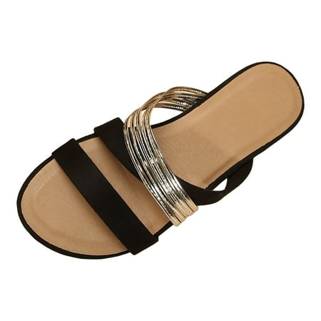 

Women Shoes Flat Sandals Fashionable Gold Silk Slippers Comfortable One Foot Wearing Beach Sandals