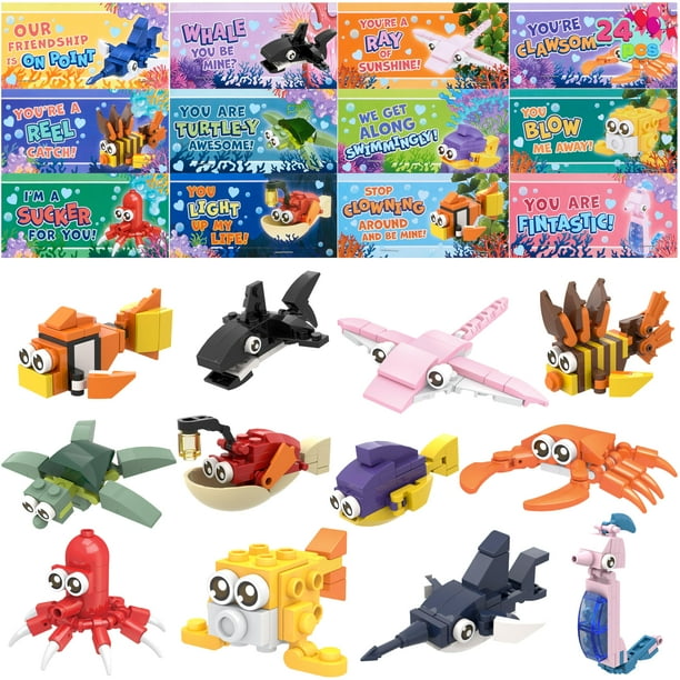 Tarjetas de San Valentín JOYIN Ocean Animal Building Block x24