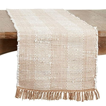 

Fennco Styles Striped Chindi Cotton Tassel Table Runner 16 W x 72 L - Natural Woven Table Cover for Home Dining Room Banquets Family Gatherings and Special Occasions