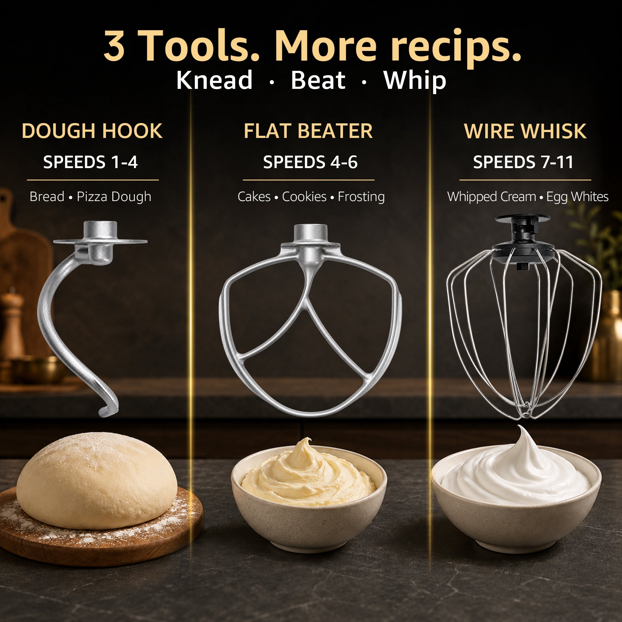CUOCCO PRO 5.5 Qt Stand Mixer, Mixers for Kitchen, Handles Up to 800g/1.76 lb Dry Flour, 1000W Peak, 11 Speeds + Pulse, Dough Hook, Beater & Whisk for Bread & Pizza, Cake & Cookies