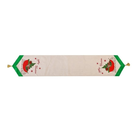 

Christmas Table Runner Embroidered Merry Christmas Tree Tablecloth Placemat