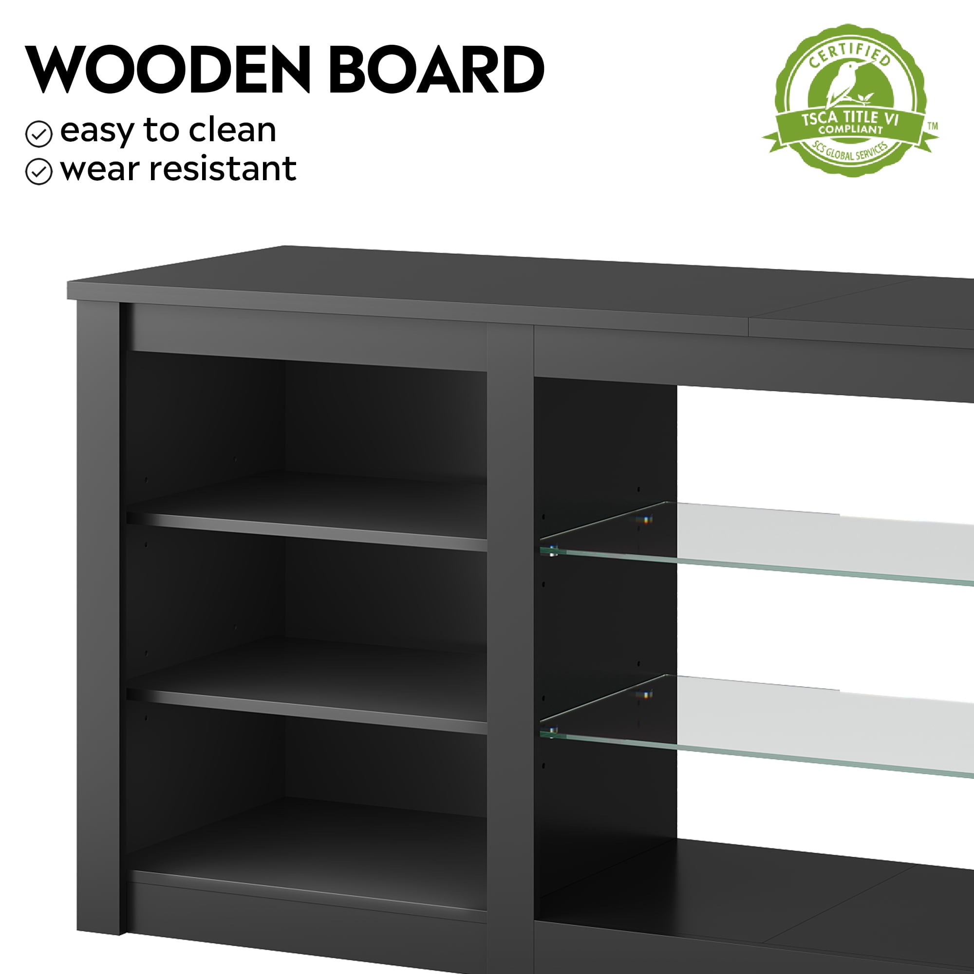 GALAXHERO Modern TV Stand for 65 Inch TV Entertainment Center with Adjustable Open Shelves & LED Lights Sturdy Media Console for Living Room, Bedroom, Gaming Black