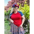 thumbnail image 3 of TIYOMI Women's Plus Size T-Shirts 3X 4th of July Summer Short Sleeve Tops Round Neck Shirts American Flag Star Pullover Red Raglan Casual T-Shirt Loose Fit Summer Tee 3XL 22W 24W, 3 of 7