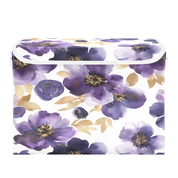 Storage Box With Lid 16.5x12.6x11.8In Foldable Stacked Household Storage Box Purple Flower Pattern