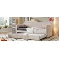 thumbnail image 2 of Velvet Wooden Sofa Bed  Frame with Trundle Bed, Sofa Bed with Trundle Bed for Bedroom and Living Room, Twin Size Upholstered Daybed with Solid Wood Slat, No Spring Box Needed, Beige, 2 of 9
