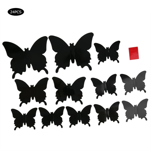 Herramientas para mejorar el hogar, 24 piezas/juego de calcomanías de pared estereoscópicas de mariposas negras de PVC, calcomanías de pared de mariposas de alta capacidad
