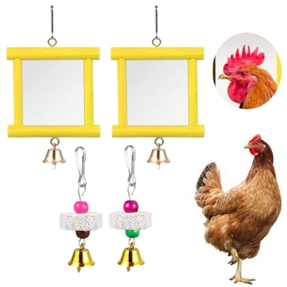 Lshn Bird Cage Accessory: Hanging Swing Mirror Toy with Bell for Small Birds, Parrots, Budgies; Chicken Coop Toy for Enrichment and Entertainment