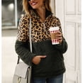 thumbnail image 4 of Sudadera de Mujer con Cremallera de un Cuarto con Estampado de Empalme Sudadera de Felpa Engrosada con Bolsillo para Primavera Otoño Invierno OD Verde XL, 4 of 8