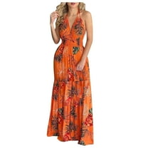 Edvintorg Women's Dress V-Neck Cami Dresses Summer Backless Maxi Dress Floral Print formal Party Dresses 2025 Vacation Outfits for Women
