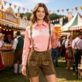 thumbnail image 2 of Unir Western Fringe Long Sleeve Shirt for Women, Button Up Collared, Casual Oktoberfest Pink Top, 1 Piece, S-XXXL, Plus Size Friendly, 2 of 7
