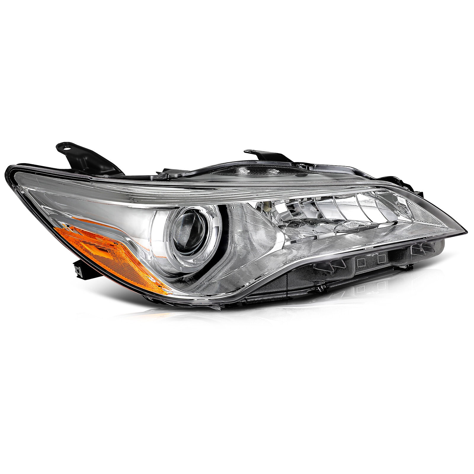 ECCPP Headlight Assembly Compatible For Toyota Camry 2015-2017 Driver and Passenger Side (Clear Lens Chrome Housing Amber Reflector)