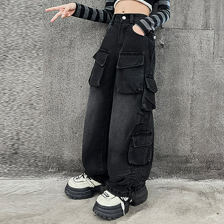 yocbz Girls Cargo Pants Baggy Y2K Cargo Trousers Jeans Girls