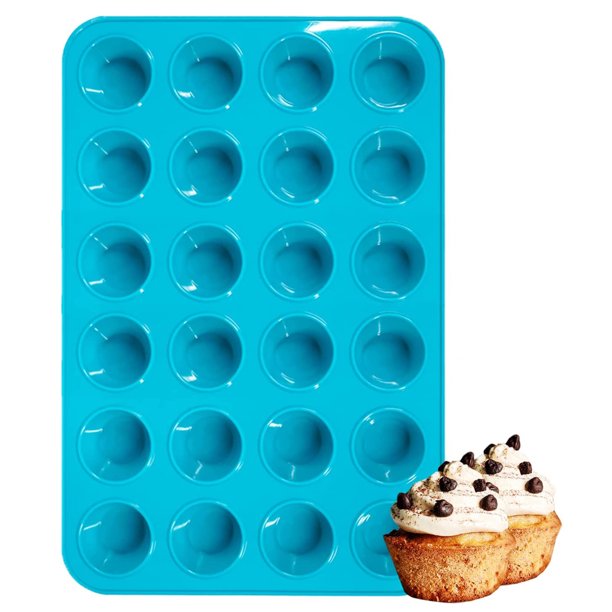 Katbite Silicone Mini Muffin Pan 24 Cups Cupcake Pan for Baking,Blue