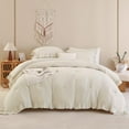 thumbnail image 2 of ANGENIA Queen Size Ruffle Comforter Set, 3 Pieces Beige Cream Bedding Comforter Set for Queen Bed, All Season Soft Lightweight Down Alternative Bed Set, 2 of 7