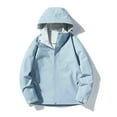 thumbnail image 2 of Htigea Windproof Waterproof Jacket for Women Outdoor Hiking Cycling Windbreaker with Hood and Zipper Pockets Blue L, 2 of 3