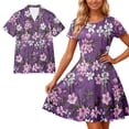 thumbnail image 4 of Summer Floral Print Casual Dress for Women Fashionable Short Sleeve Crew Neck Flowy Comfortable Gown Purple S, 4 of 6