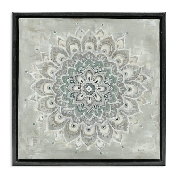 Stupell Industries Gentle Mandala Flower Abstract Painting Black Floater Framed Canvas Art Print Wall Art, 18 x 18