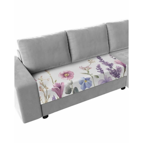 Spring Flowers Sofa Couch Cushion Covers Washable, Removable Stretchable Sectional Couch Covers, Idyllic Lavender Botanical Blossom Motif Slipcovers for L & T Shape Sofa Protector M Size 1 pc