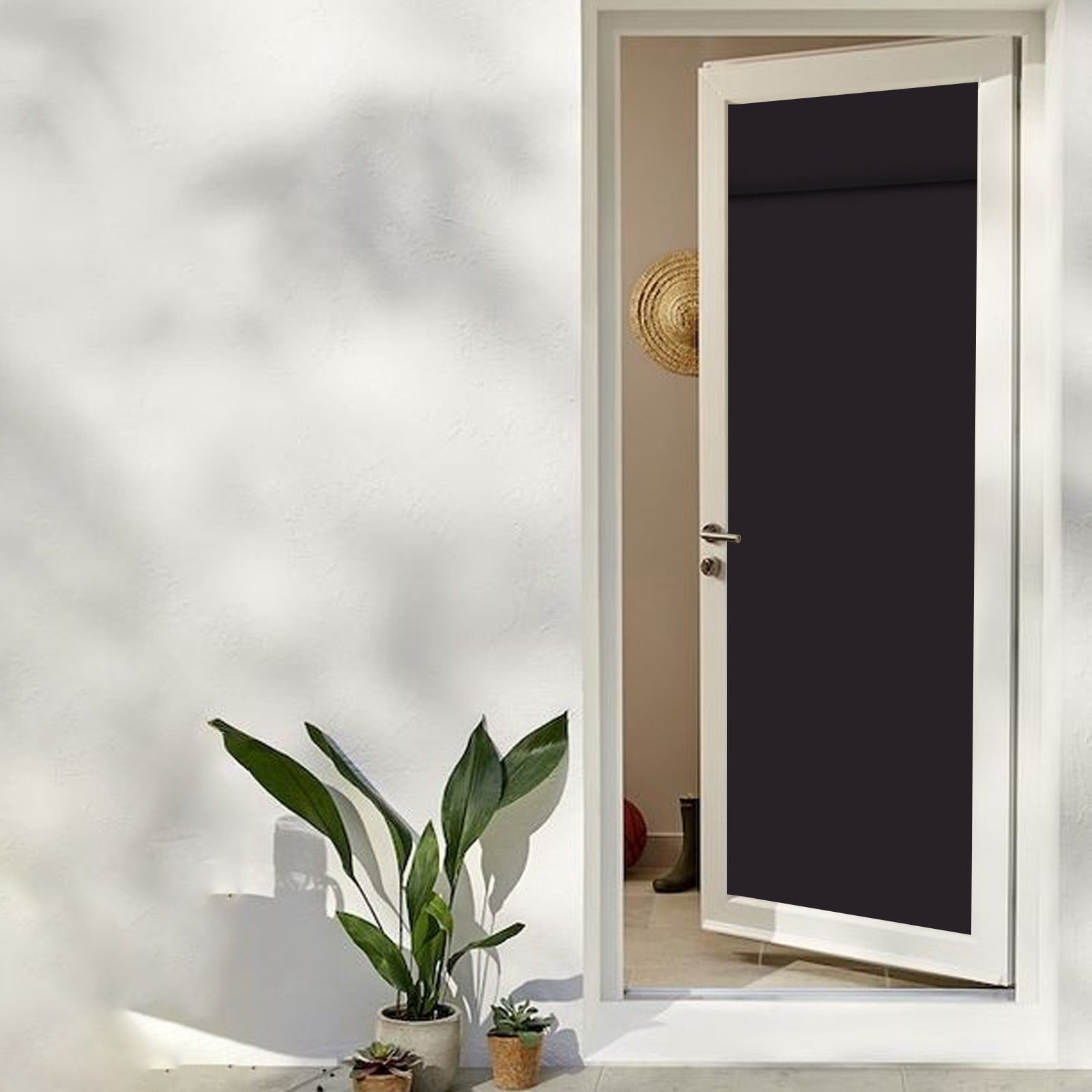 Solid Blackout Window Shade, Self Adhesive Roman Blind for Door, Polyester Light Blocking
