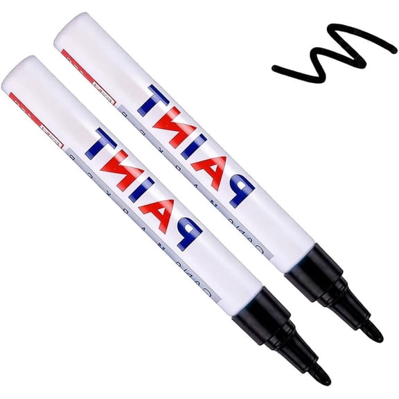 Waterproof Tire Paint Pen, Oil-Based Permanent Markers for Tire Lettering, Rock Painting, Metal, Plastic, Wood & Glass, Non-Fading Paint Pens for DIY Crafts(RL Black 2PCS)