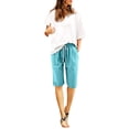 thumbnail image 3 of Bermuda Shorts for Women Knee Length Lightweight Elastic High Waist Straight Leg Relaxed Fit Casual Shorts with Pockets, 3 of 6