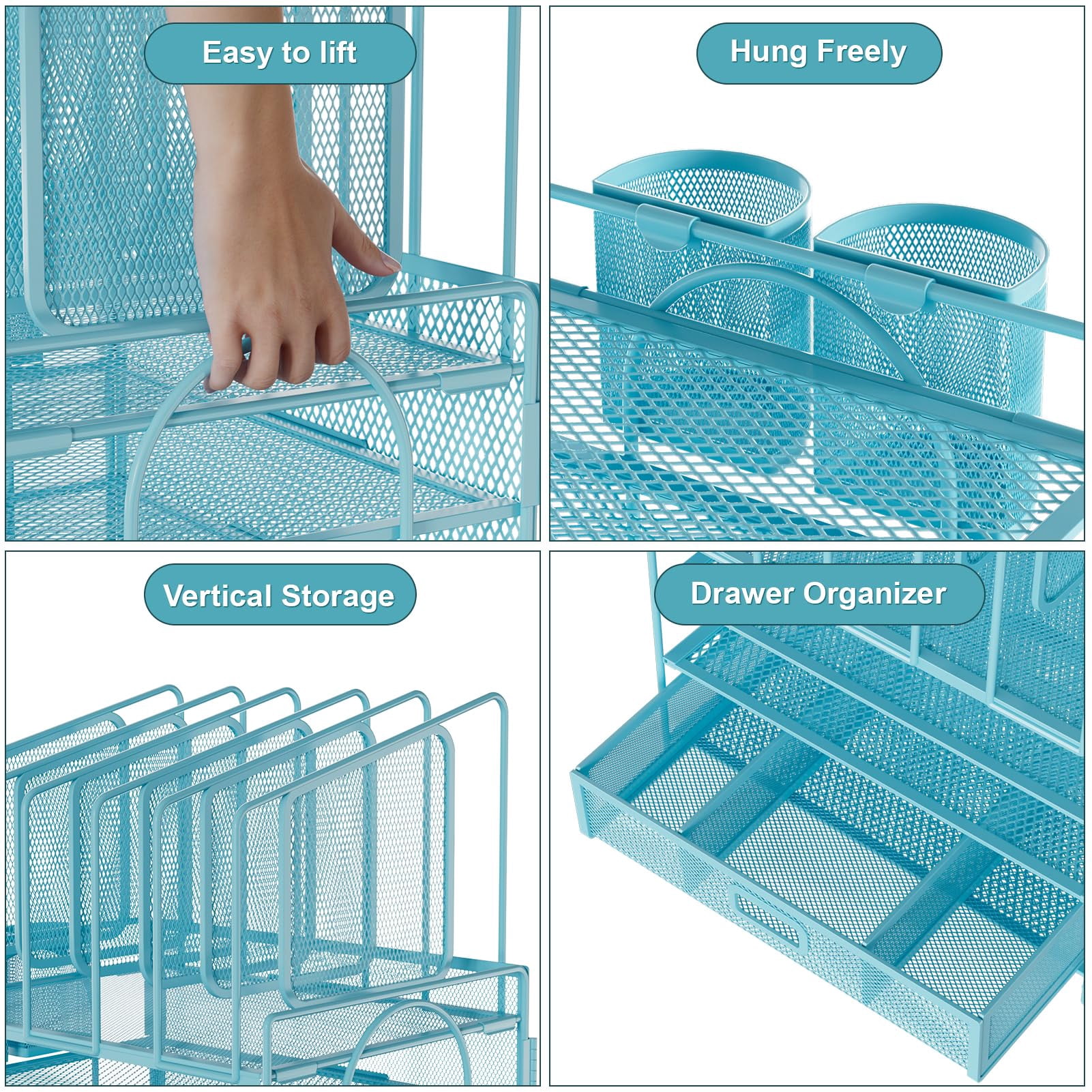 Desk Organizers  4-tier Mesh File Organizer With 5 Vertical Holders And 2 Pen Multifunction Desktop Accessories For Home Office (blue)