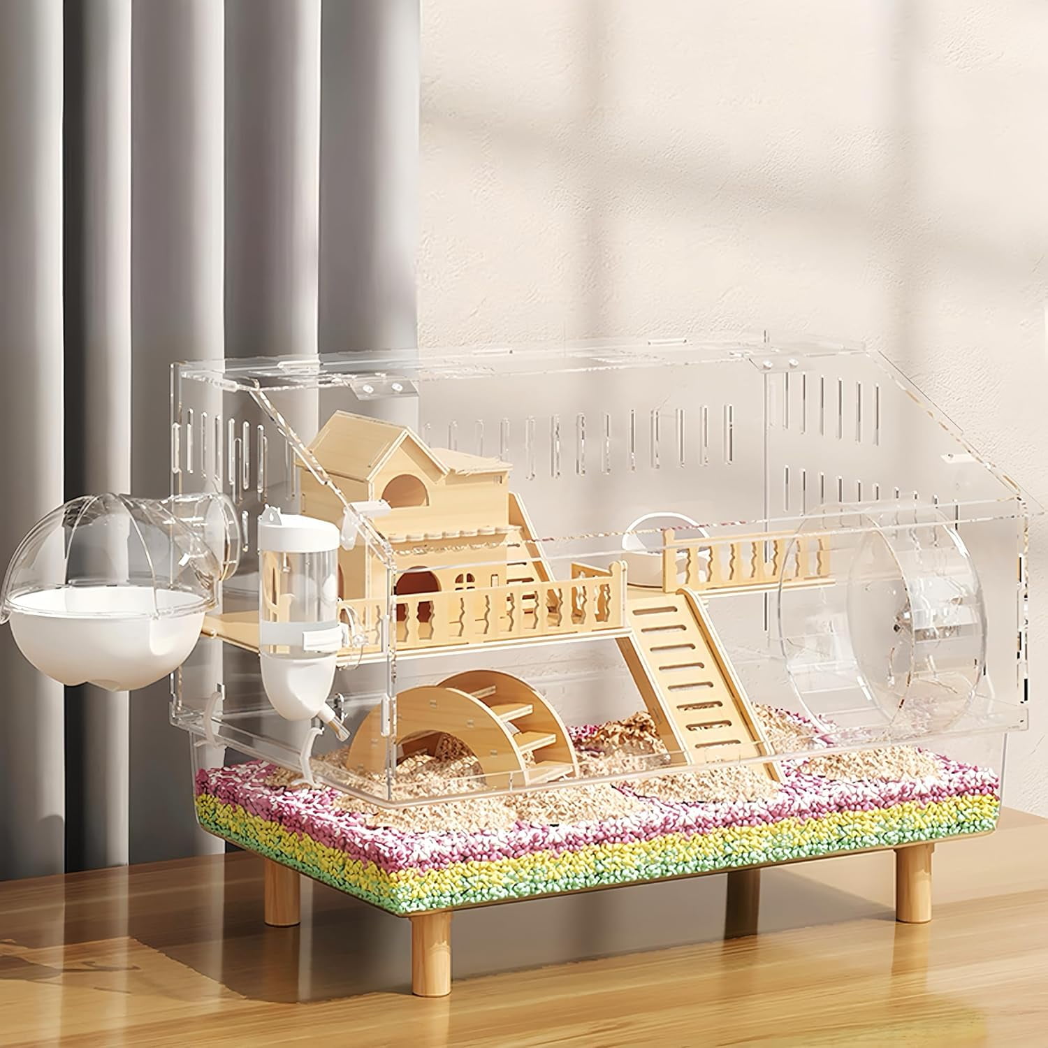 8 in 1 Acrylic Hamster Cage with All Accories2Layer Hamster House with Full Transparent Viewing Top Open Mouse Cage for Pet Mice Hamster Habitat for Dwarf Hamster Gerbils;18.5x11.8x14.6