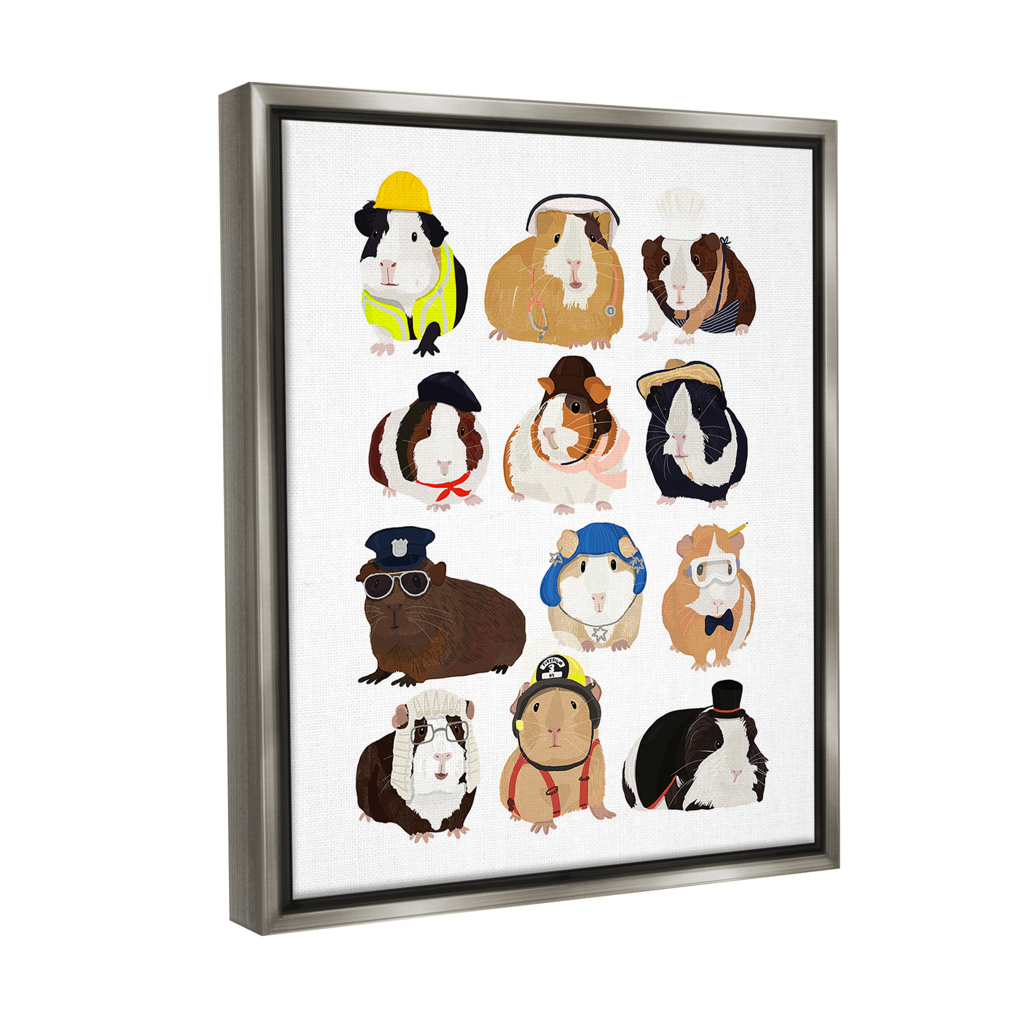 Stupell Industries Guinea Pigs Various Uniforms Animals & Insects Painting Gray Floater Framed Canvas Art Print Wall Art, 25 x 31