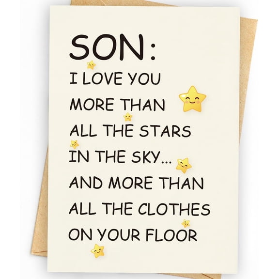 Son Greeting Card – "I Love You More Than All the Stars" – Fun and Heartfelt Design – Envelope Included, Blank Inside – Perfect Gift for Birthdays and Celebrations