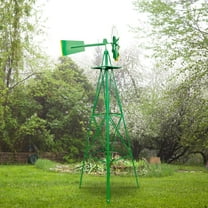 Green 8FT Windmill Backyard Garden Decoration Weather Vane, Heavy Duty Metal Wind Mill,8FT Windmill Yard Garden Metal Ornamental Wind Mill Weather Vane Weather Resistant 26" L x 26" W x 96" H